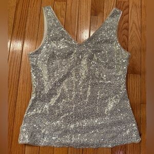 Grace Karin Glittering Silver Sequin Tank Top